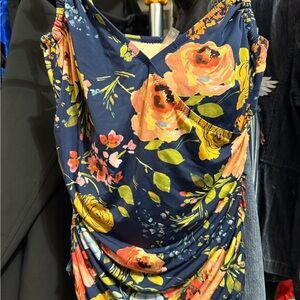 Garnet Hill Navy and Orange Floral Dress